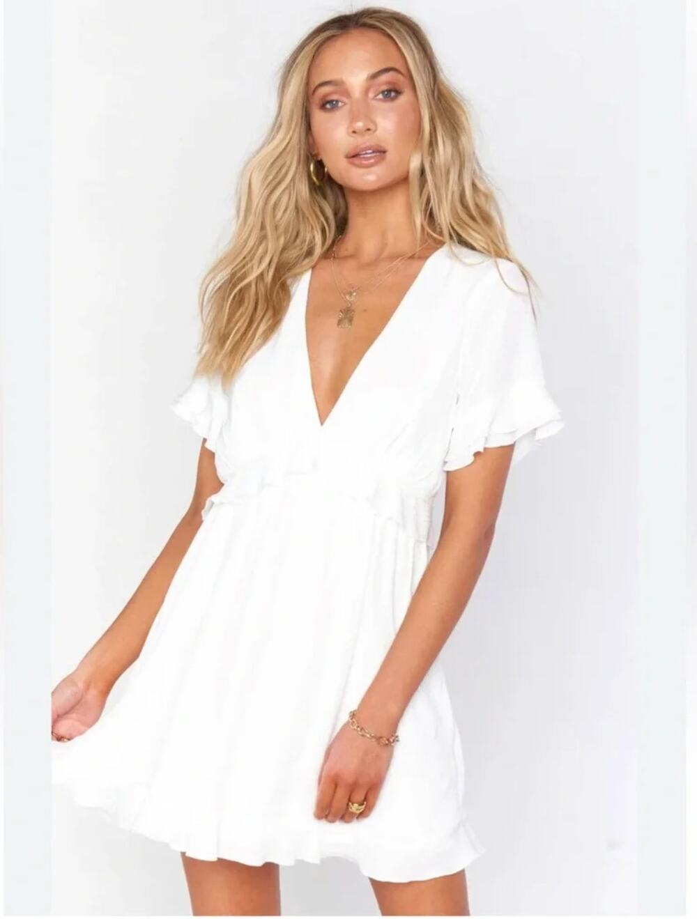 SHOW ME YOUR MUMU NWT White V Neck Virginia Mini Dress // S